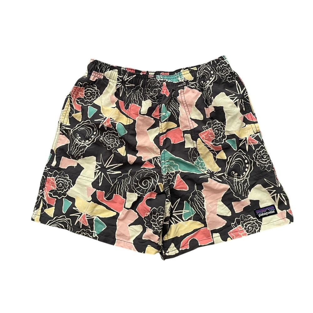 PATAGONIA Girls Size 12 Geometric Print Forge Gray Lined Baggies Shorts